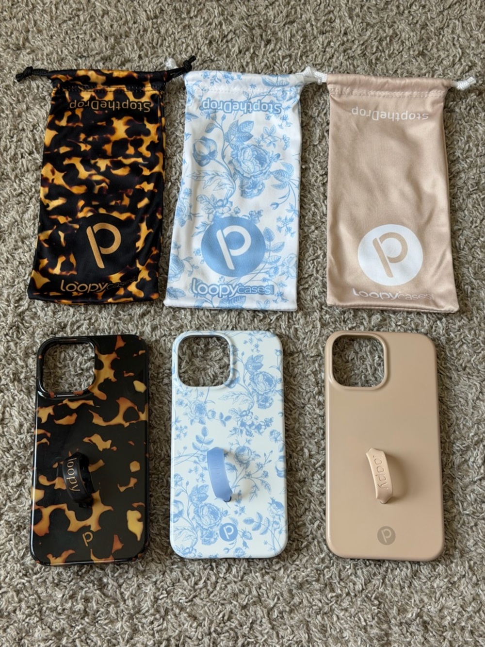 Loopy Case Phone Case Bundle – Tortoise, Blue Floral, and Beige